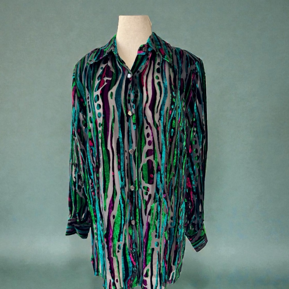 Vtg Bob Mackie Wearable Art Silk Blend Burnout Animal Print Top Sz M Sheer 90s